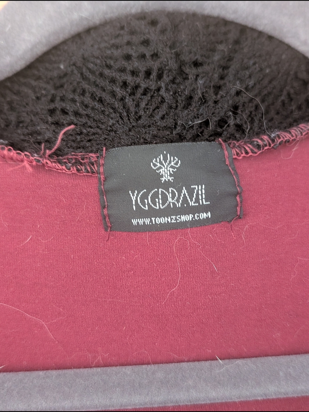 Yggdrazil Black Knit Cowl Burgundy Asymmetrical Hem Dress - Picture 2 of 3